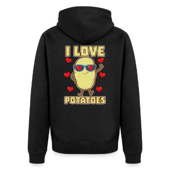 I Love Potatoes - Unisex Premium Bio Zip Hoodie - Schwarz - Hinten - Nico (187cm)
