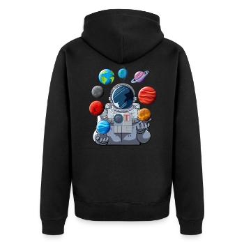Astronaut Planet Jongleur - Unisex Premium Bio Zip Hoodie - Schwarz - Hinten - Nico (187cm)