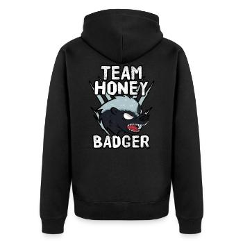 Team Honey Badger - Unisex Premium Bio Zip Hoodie - Schwarz - Hinten - Nico (187cm)