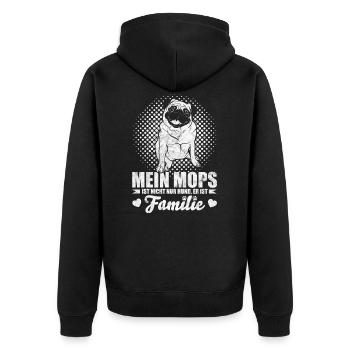 Mops Hund - Unisex Premium Bio Zip Hoodie - Schwarz - Hinten - Nico (187cm)