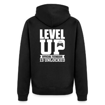 Adolescent de 13e anniversaire, cadeau de jeu de niveau supérieur - Veste à capuche bio Premium Unisexe - noir - Dos - Nico (187cm)