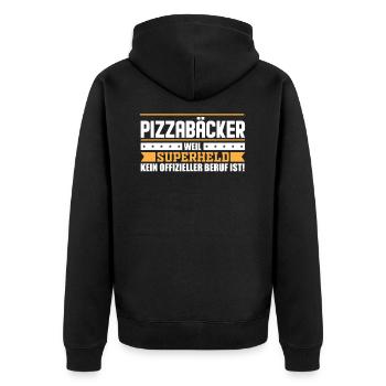 Pizzabäcker - Unisex Premium Bio Zip Hoodie - Schwarz - Hinten - Nico (187cm)
