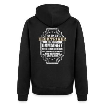 Elektriker Strom Spannung - Unisex Premium Bio Zip Hoodie - Schwarz - Hinten - Nico (187cm)