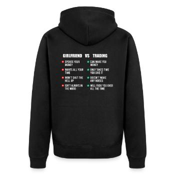 Girlfriend vs. Trading - Unisex Premium Organic Zip Hoodie - black - Back - Nico (187cm)