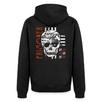 Totenkopf Biker Prisoner T-Shirt - Unisex Premium Bio Zip Hoodie - Schwarz - Hinten - Nico (187cm)