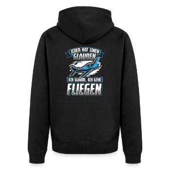 Jeder Glaube Gehe Fliegen Modellbauer Flieger - Unisex Premium Bio Zip Hoodie - Schwarz - Hinten - Nico (187cm)