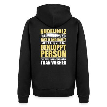 Denglisch lustige Sprüche Geschenkideen - Unisex Premium Bio Zip Hoodie - Schwarz - Hinten - Nico (187cm)