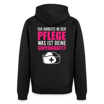 Ich arbeite in der Pflege - Unisex Premium Bio Zip Hoodie - Schwarz - Hinten - Nico (187cm)