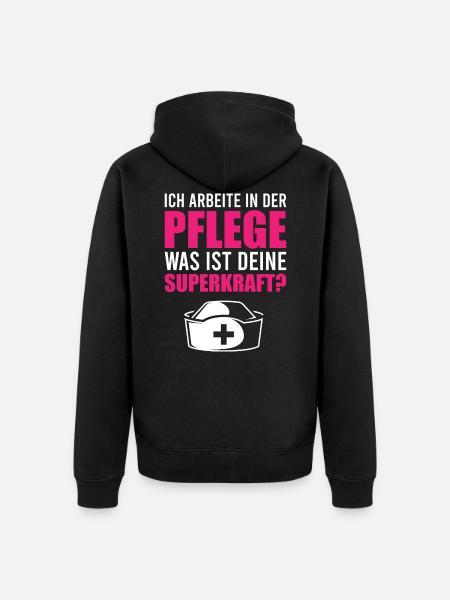 Ich arbeite in der Pflege - Unisex Premium Bio Zip Hoodie - Schwarz