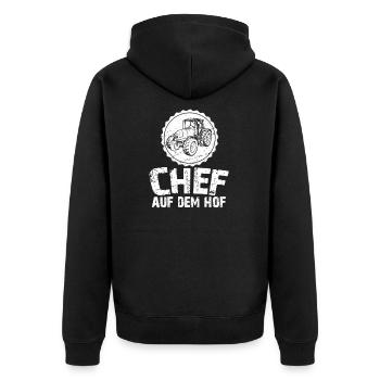 Chef auf dem Hof - Unisex Premium Bio Zip Hoodie - Schwarz - Hinten - Nico (187cm)