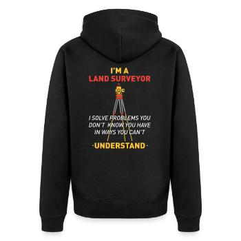 Landvermesser Spruch - Vermessungsingenieur - Unisex Premium Bio Zip Hoodie - Schwarz - Hinten - Nico (187cm)