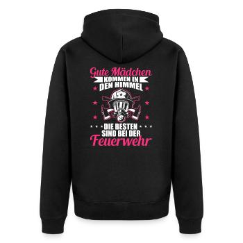 Feuerwehr Frau Frauen Beruf Geschenk - Unisex Premium Bio Zip Hoodie - Schwarz - Hinten - Nico (187cm)