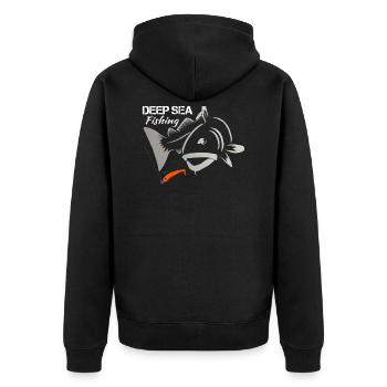 Dorsch Angeln - Meeresangeln - Unisex Premium Bio Zip Hoodie - Schwarz - Hinten - Nico (187cm)