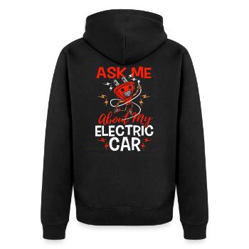 Ask Me About My Electric Car Geschenk Elektroauto - Unisex Premium Bio Zip Hoodie - Schwarz - Hinten - Nico (187cm)