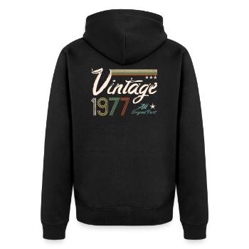 Vintage 1977- 43e anniversaire rétro - Veste à capuche bio Premium Unisexe - noir - Dos - Nico (187cm)