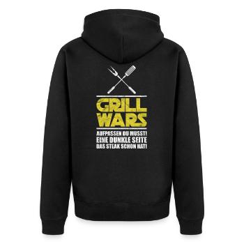 Grill Grillen Mann Männer Sprüche Geschenk - Unisex Premium Bio Zip Hoodie - Schwarz - Hinten - Nico (187cm)
