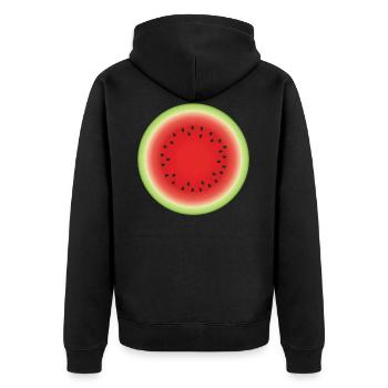 Glückliche Melone - Unisex Premium Bio Zip Hoodie - Schwarz - Hinten - Nico (187cm)