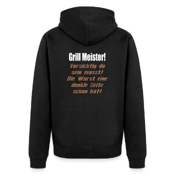 Grillmeister lustiger Spruch Grillen Fleisch Steak - Unisex Premium Bio Zip Hoodie - Schwarz - Hinten - Nico (187cm)