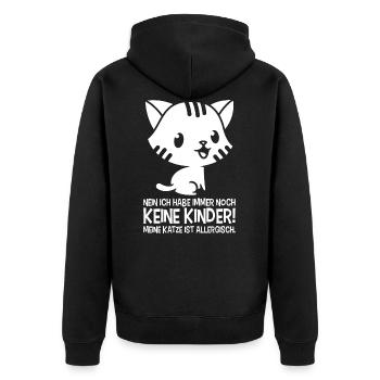 Keine Kinder - Katze ist allergisch - Unisex Premium Bio Zip Hoodie - Schwarz - Hinten - Nico (187cm)