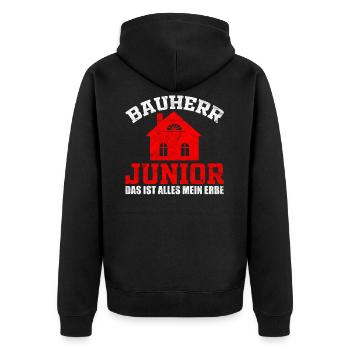 bauherr bauherrinLustiges Bauherr Kinder Hausbau S - Unisex Premium Bio Zip Hoodie - Schwarz - Hinten - Nico (187cm)