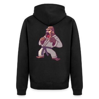 Judo Gorilla, jiu jitsu karate kampfsport - Unisex Premium Bio Zip Hoodie - Schwarz - Hinten - Nico (187cm)