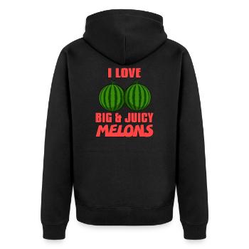 Wassermelone - Unisex Premium Bio Zip Hoodie - Schwarz - Hinten - Nico (187cm)