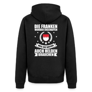 Lustiges Franken Sprüche Geschenk - Unisex Premium Bio Zip Hoodie - Schwarz - Hinten - Nico (187cm)