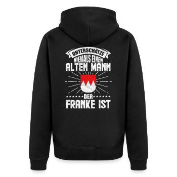 Franken Mann Männer Geschenkidee - Unisex Premium Bio Zip Hoodie - Schwarz - Hinten - Nico (187cm)