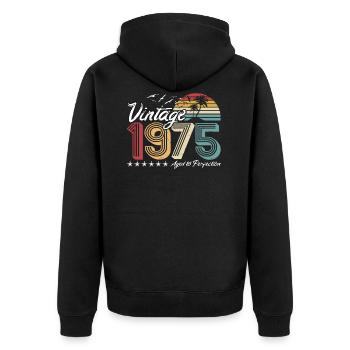 Retro Vintage 1975 - 45e anniversaire - Veste à capuche bio Premium Unisexe - noir - Dos - Nico (187cm)