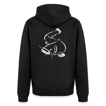 Wels - Unisex Premium Bio Zip Hoodie - Schwarz - Hinten - Nico (187cm)