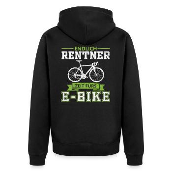 Rentner E-Bike Geschenk - Unisex Premium Bio Zip Hoodie - Schwarz - Hinten - Nico (187cm)