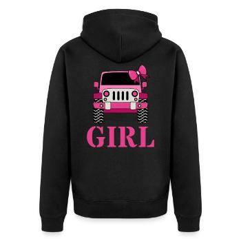 Off Road Girl - Unisex Premium Bio Zip Hoodie - Schwarz - Hinten - Nico (187cm)
