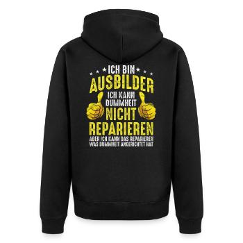 Ausbilder - Unisex Premium Bio Zip Hoodie - Schwarz - Hinten - Nico (187cm)