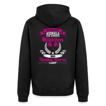 Hobby Horse Freizeit Geschenk - Unisex Premium Bio Zip Hoodie - Schwarz - Hinten - Nico (187cm)