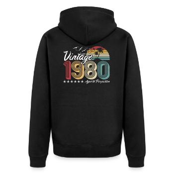 Retro vintage 1980 - 40e anniversaire - Veste à capuche bio Premium Unisexe - noir - Dos - Nico (187cm)