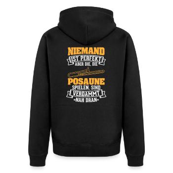 Niemand Perfekt Posaune Posaunist Blasinstrument - Unisex Premium Bio Zip Hoodie - Schwarz - Hinten - Nico (187cm)