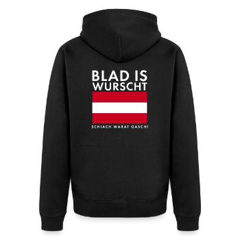 Blad Is Wurscht Österreich Österreicher Wandern - Unisex Premium Bio Zip Hoodie - Schwarz - Hinten - Nico (187cm)