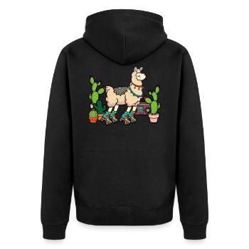 Llama Disco Roller Cactus - Unisex Premium Organic Zip Hoodie - black - Back - Nico (187cm)
