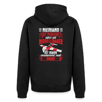 Niemand Perfekt Modellbauer Modellflieger - Unisex Premium Bio Zip Hoodie - Schwarz - Hinten - Nico (187cm)