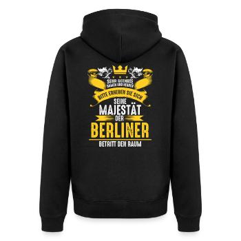 Berliner Hauptstadt Berlin lustiges Sprüche Motiv - Unisex Premium Bio Zip Hoodie - Schwarz - Hinten - Nico (187cm)