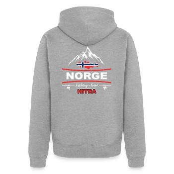 Pêche à la morue en haute mer Norvège Hitra - Veste à capuche bio Premium Unisexe - gris chiné - Dos - Nico (187cm)