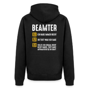 Beamter Beruf Geschenk - Unisex Premium Bio Zip Hoodie - Schwarz - Hinten - Nico (187cm)