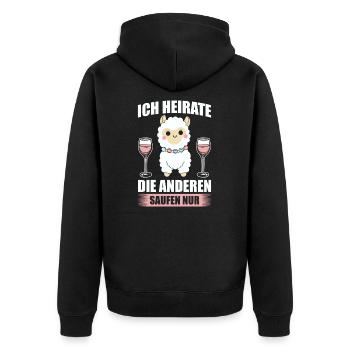 Alpaka Braut lustiges JGA Junggesellin Outfit - Unisex Premium Bio Zip Hoodie - Schwarz - Hinten - Nico (187cm)