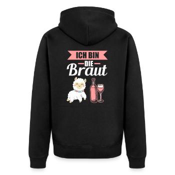 Alpaka Braut Polterabend JGA Junggesellin Outfit - Unisex Premium Bio Zip Hoodie - Schwarz - Hinten - Nico (187cm)