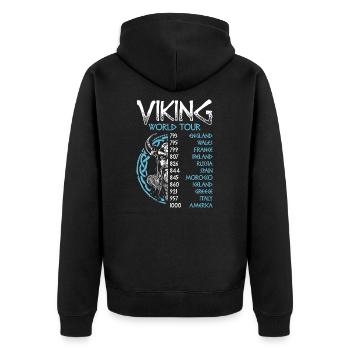 Viking World Tour Wikinger Nordische Mythologie - Unisex Premium Bio Zip Hoodie - Schwarz - Hinten - Nico (187cm)