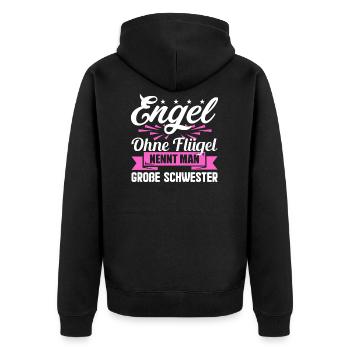 Schwester Geschwister Geschenkidee - Unisex Premium Bio Zip Hoodie - Schwarz - Hinten - Nico (187cm)
