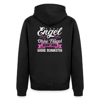 Engel ohne Flügel nennt man große Schwester - Unisex Premium Bio Zip Hoodie - Schwarz - Hinten - Nico (187cm)