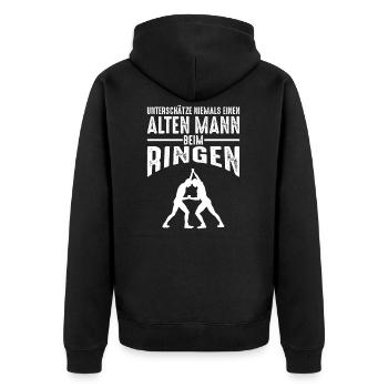 Lustiges Ringen Ringer Männer Sprüche Geschenk - Unisex Premium Bio Zip Hoodie - Schwarz - Hinten - Nico (187cm)