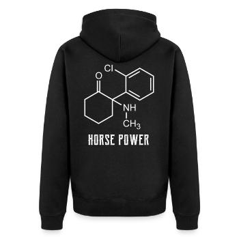 Horse Power, ketamin keta drogen ballern - Unisex Premium Bio Zip Hoodie - Schwarz - Hinten - Nico (187cm)