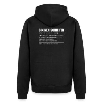 Binnenschiffer - Unisex Premium Bio Zip Hoodie - Schwarz - Hinten - Nico (187cm)